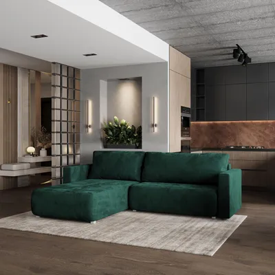 Produktbild von Masseno Ecksofa TURIN M mit Schlaffunktion L-Form, Sofa mit Bettkasten, Wohnzimmersofa, Couch, Soffa, Bettsofa, Couchgarnitur- Grün, MONOLITH 37