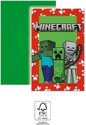Produktbild von Minecraft Party 6 Einladungskarten & Umschläge