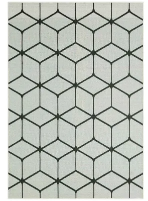 Produktbild von Teppich Rauten Muster In- und Outdoor Tauglich Robuster Flachgewebe 100% Polypropylen Weiß, Maße:80x150 cm