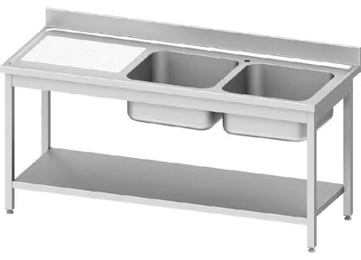 Immagine prodotto di Lavello ECO con ripiano di base 1600x700x850 mm, con due vasche a destra, con alzata, automontante