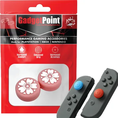 Produktbild von Thumbgrips - Thumb Grips voor Nintendo Switch Joy-Con Controllers - Gaming Thumbgrips - Performance Anti-Slip Thumbsticks - Bescherming Accessoires - Bloemetjes Roze met Wit -