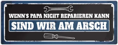 Produktbild von Metallschild mit Werkzeug Motiv und Spruch: Wenn's Papa nicht reparieren kann