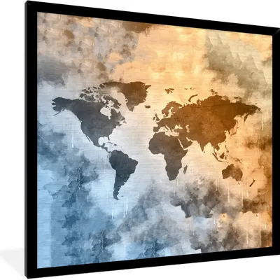 Produktbild von MuchoWow® MuchoWow® Gerahmtes Poster Weltkarte - Farben - Vintage 40x40 cm - Poster mit zchwarzem Bilderrahmen - Mit Rahmen - Wanddekoration Schlafzimmer