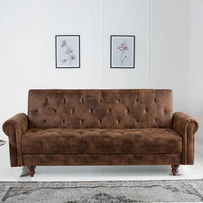 Produktbild von Invicta Interior Schlafsofa Chesterfield MAISON BELLE AFFAIRE, antik braun, Schlaffunktion, 3-Sitzer, 220x88x95 cm, Microfaser, Gummibaumholz, Pappelholz, Nosagfederung, 3-stufig verstellbar