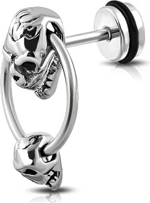 Produktbild von Fake Plug Edelstahl Totenkopf Türklopfer Fakeplug Ohr Piercing Ohrstecker Damen Herren Autiga® silber