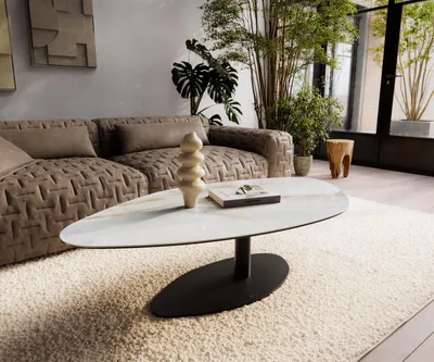 Produktbild von DELIFE Couchtisch Edge Organisch 140x76 cm Keramik Onyx Pearl Vibany Metall Schwarz
