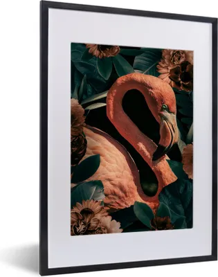 Produktbild von MuchoWow® MuchoWow® Gerahmtes Poster Porträt - Blumen - Flamingo 30x40 cm - Poster mit zchwarzem Bilderrahmen - Wandposter Schlafzimmer