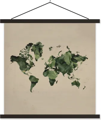 Produktbild von MuchoWow® Textilposter Weltkarte - Pflanzen - Muster 90x90 cm mit schwarzem Rahmen - Magnetisches