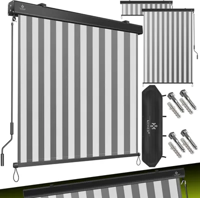 Produktbild von KESSER® Senkrechtmarkise Außenrollo Handkurbelmechanismus Balkonrollo Sonnen & Sichtschutz Beschattung Sonnenschutz Außen Rollo mit Kurbel Markisenkasten Balkon & Terrasse Inkl. Montageset & Abdeckung
