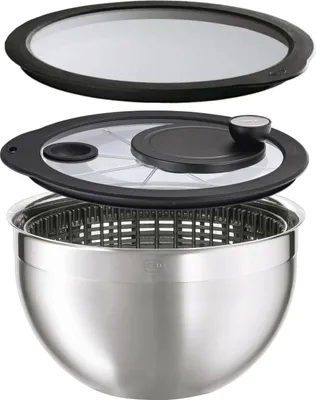 Produktbild von RÖSLE "RÖSLE Salatschleuder incl. Glasdeckel und Frischhaltedeckel Edelstahl"