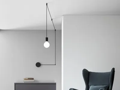 Produktbild von Außergewöhnliche Pendelleuchte 1-flammig Schwarz - Designerlampe für Wandmontage