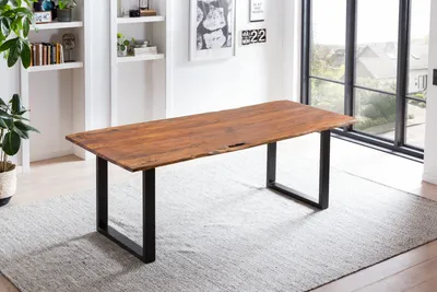 Produktbild von Esstisch Baumkante massiv 240 x 100 cm Akazie nougat U-Gestell schwarz LAURINA