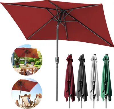 Produktbild von Bettizia Sonnenschirm Rechteckig Balkonschirm Ø210x140cm Rot beidseitig um 30° knickbar mit kurbel Marktschirm Terrassenschirm Sonnenschutz Gartenschirm
