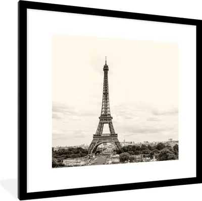 Produktbild von MuchoWow® Gerahmtes Poster Der Eiffelturm unter den Wolken 40x40 cm - Poster mit Schwarzem Bilderrahmen Wandposter Rahmen Foto Bilder - Poster - Plakat im Rahmen