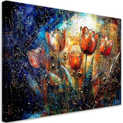 Produktbild von Leinwandbild Abstrakte Blumen Bunt 120x80 Feeby Violett bild für die wand bereit zum aufhängen