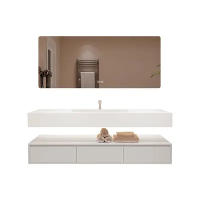 Produktbild von Wandhängendes Badmöbel-Set mit Sinterstein-Waschbecken, LED-Spiegel mit Anti-Beschlag-Funktion und Schublade 120×55 cm【YTC913-120】