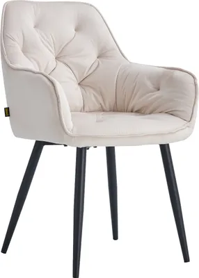 A single cream-colored armchair with black legs, photographed against a white background.