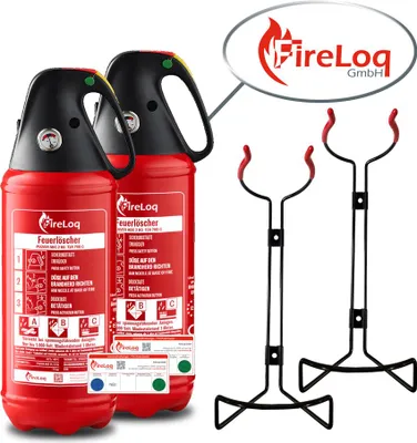 Produktbild von FireLoq 2x 2kg Pulver Auto Feuerlöscher mit Schutzkappe ABC mit 13A | 89B | C ergibt 4 LE Dauerdruck inkl. Prüfnachweis,Wandhalter und Manometer