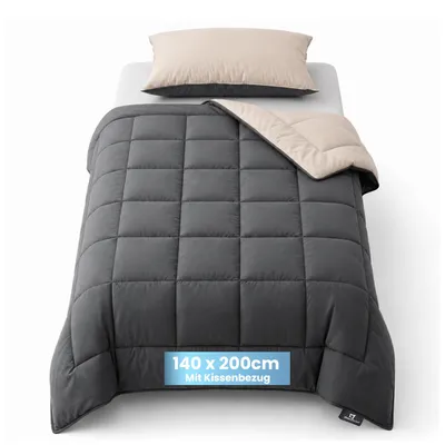 Produktbild von Slaapspeciaal Bettdecke ohne Bezug 200x220 - Ganzjahresdecke Wärmeklasse 2 - Steppdecke Extra Weich - Inklusive waschbarem Kissenbezug - Beige Grau