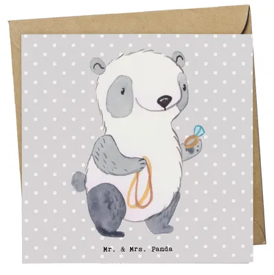 Produktbild von Mr. & Mrs. Panda Grußkarte Juwelier Herz - Grau Pastell - Geschenk, Goldschmuck, Shopping, Klappkarte, anlasskarte, doppelkarte, Goldschmied, Schmuckgeschäft, faltkarte