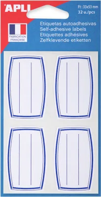 Image de étiquettes agipa en hêtre, blanches/bleues, 33 x 53 mm, lignées