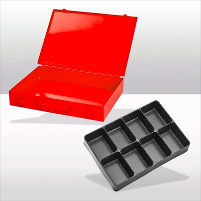 Produktbild von Stahlblechkästen mit Spannverschluss 8 Fächer | HxBxT 5x33x23cm | Verkehrsrot