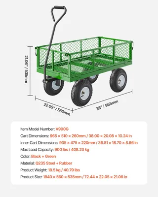 Imagen del producto de Carro de jardín - Carro para jardín - Robusto - Capacidad de carga: 900 lb - Diseño 2 en 1: plataforma y valla