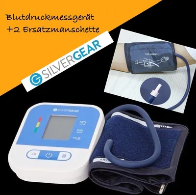 Produktbild von (SILVERGEAR) Digital Blutdruckmessgerät+2 Ersatzmanschette Oberarm LCD Blutdruck