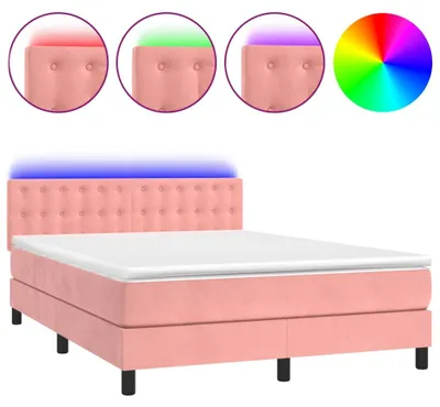 Imagen del producto de Cama con somier y colchón vidaXL, con luces LED rosas, 140x200 cm, tapizada en terciopelo
