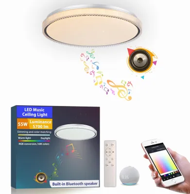 LED-Musik-Deckenleuchte 50 cm, RGB, dimmbar, Bluetooth-Lautsprecher, App