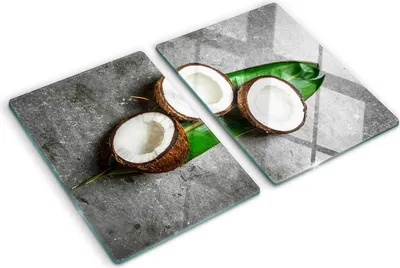 Produktbild von Tulup Glas Herdabdeckplatte - 2x40x52 cm - Glaskeramikkochfeld-Abdeckung Spritzschutz Glasabdeckplatte Kochplattenabdeckung und Schneidebrett - Zweiteilig - Essen & Getränke - Kokoshälfte - Grün