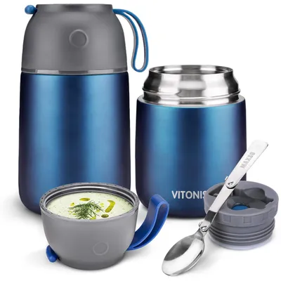 Isolierbehälter 2er-Set 500+700 ml Edelstahl mit Löffel