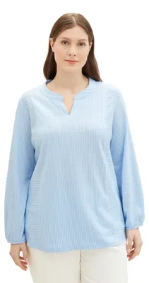 Produktbild von TOM TAILOR Damen Plussize Basic Bluse mit Streifen, 34913 - Blue White Thin Stri