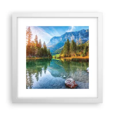 Produktbild von Gerahmtes Poster - Weißer Rahmen - Landschaft Berge Morgendämmerung - 30x30 cm - Wand Bild - Wanddeko - Wandbilder - Kunstposter - Wandposter - Bilderrahmen - Bilder - Kunstdruck - P2WAC30x30-4456