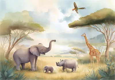 Produktbild von Fototapete Kinderzimmer Dschungel Tiere - 300x210 cm - inklusive kleister - Vlies Tapete Kinder - Vliestapete Modern Wandtapete - Kindertapete