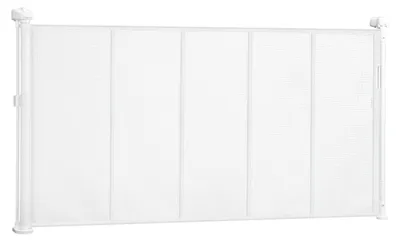 Image de Barrière de sécurité rétractable SucceBuy, hauteur 87 cm, extensible jusqu'à 140 cm de largeur, barrière de sécurité pour enfants et animaux domestiques, filet robuste, montage facile, convient pour les escaliers, les portes, les couloirs et les salles de jeux, blanc