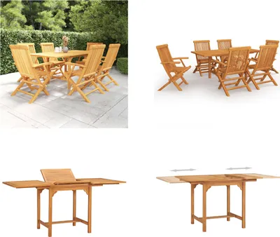 Produktbild von vidaXL 7 tlg. Garten Essgruppe Massivholz Teak - Garten Essgruppe - Garten Essgruppen - Gartenmöbel Set - Terrassenmöbel