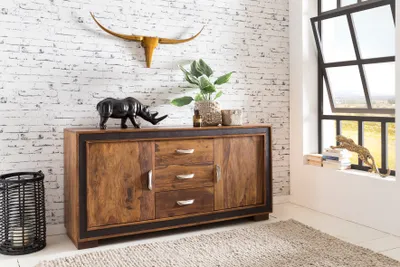 Produktbild von Design Sideboard KARAN Sheesham Massivholz mit Kunstleder