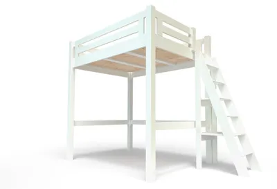 Image de Lit Mezzanine adulte 140x200 bois + échelle hauteur réglable Alpage, Blanc