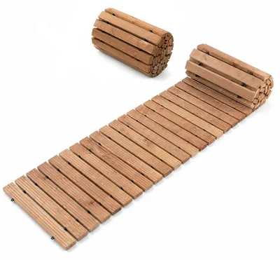 Produktbild von KOMFOTTEU Rollweg Garten 245 cm | aufrollbarer Gehweg mit Oberfläche, dekorativer Holzweg für Terrasse, Strand, Garten & Hochzeit