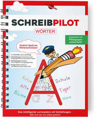 Produktbild von SCHREIBPILOT Schreiblernheft für ABC-Schützen Wörter Schreiben Grundschule Vorschule Schwungübungen Lernsystem mit Bleistift/Radiergummi DIN-A4
