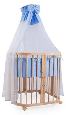 Image de Waldin lit bébé lit d'enfant 7en1 avec matelas, lit d'enfant évolutif,tissus bleu,bois naturel