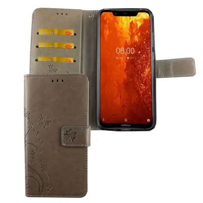 Zdjęcie produktu dla Nokia 8.1 / Nokia X7 Etui na telefon komórkowy Pokrowiec ochronny Etui z klapką Uchwyt na kartę Szary