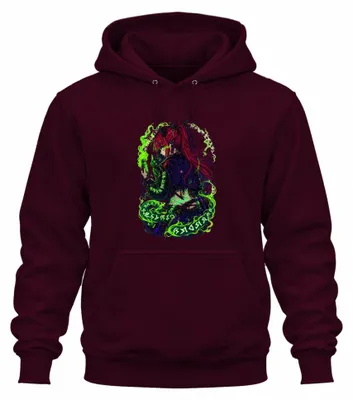 Zdjęcie produktu dla Bluza z kapturem w stylu anime, przedstawiająca dziewczynę, demona, czarną kotkę, w japońskim stylu Y2K, z motywami z mangi, kolor burgundowy, rozmiar S