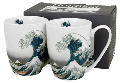 Image de Duo | Set de 2 tasses à café - 350 ml - Hokusai La grande vague - Artistique - Porcelaine de haute qualité