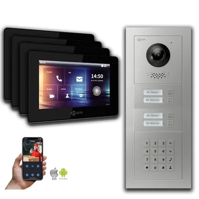 Produktbild von Goliath IP Video Türsprechanlage: 7-Zoll 4 Familienhaus, Zahlencode, Silber : 7 Zoll Schwarz : Unterputzdose Monitor Farbe: 7 Zoll Schwarz Montage: Unterputzdose