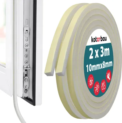 Produktbild von KOTARBAU® 2 St. Dichtungsband Schaumstoff 8x10 mm x 3m mittel PU2 Fenster Dichtungsband selbstklebend Tür Dichtungsband selbstklebend Fensterdichtung selbstklebend weiß Fensterdichtungen Dichtungsbänd