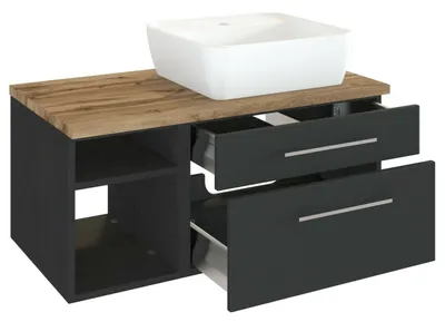 Produktbild von Waschtischunterschrank Dasa (rechts) 90cm mit 2 Schubladen - graphit/mattegrau