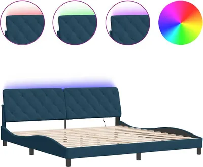 Zdjęcie produktu dla Rama Łóżka Z Led Bez Materaca, Niebieska, 200X200 Cm, Aksamitna Lumarko!