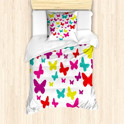 Produktbild von ABAKUHAUS Schmetterling Mantele, Schmetterlings-Herz-Liebe, Milbensicher Allergiker geeignet mit Kissenbezügen, 135 cm x 200 cm - 80 x 80 cm, Mehrfarbig